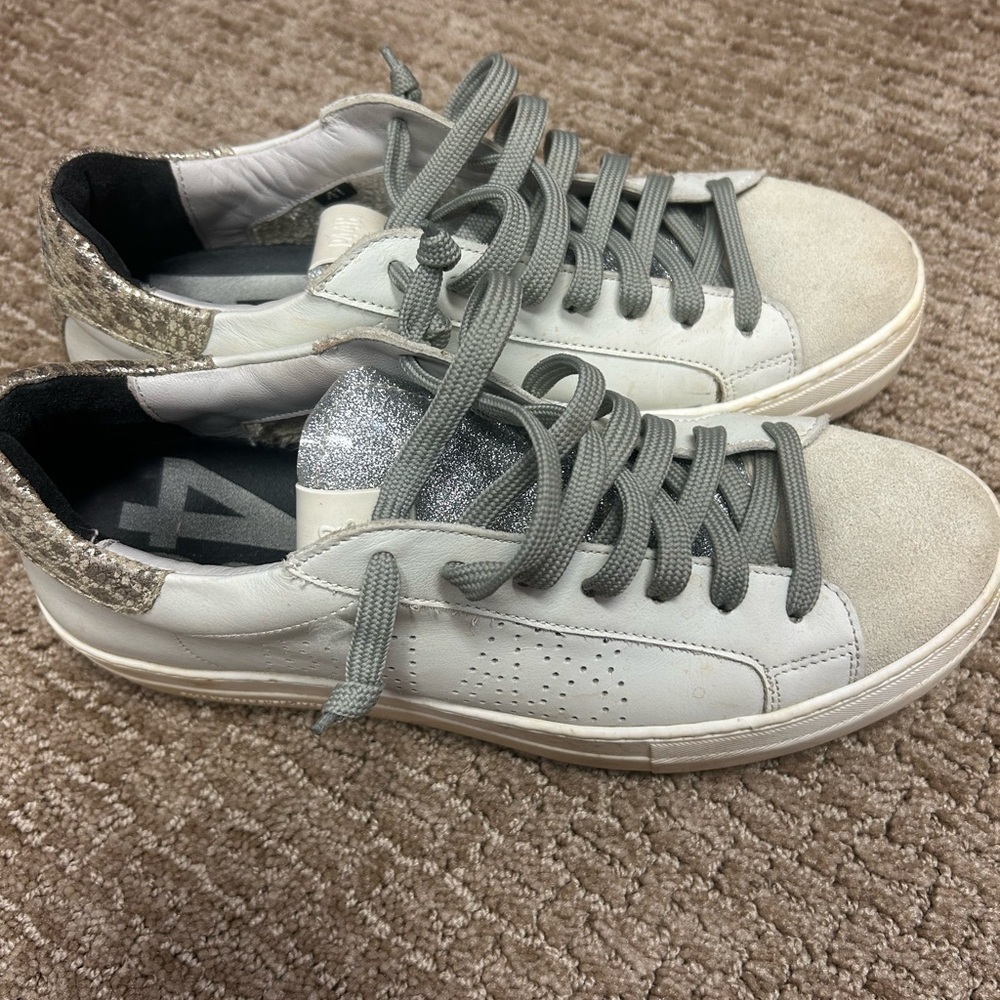 P448 Thea Platform Glitter Lace Up Italian Leather Sneakers Size 10